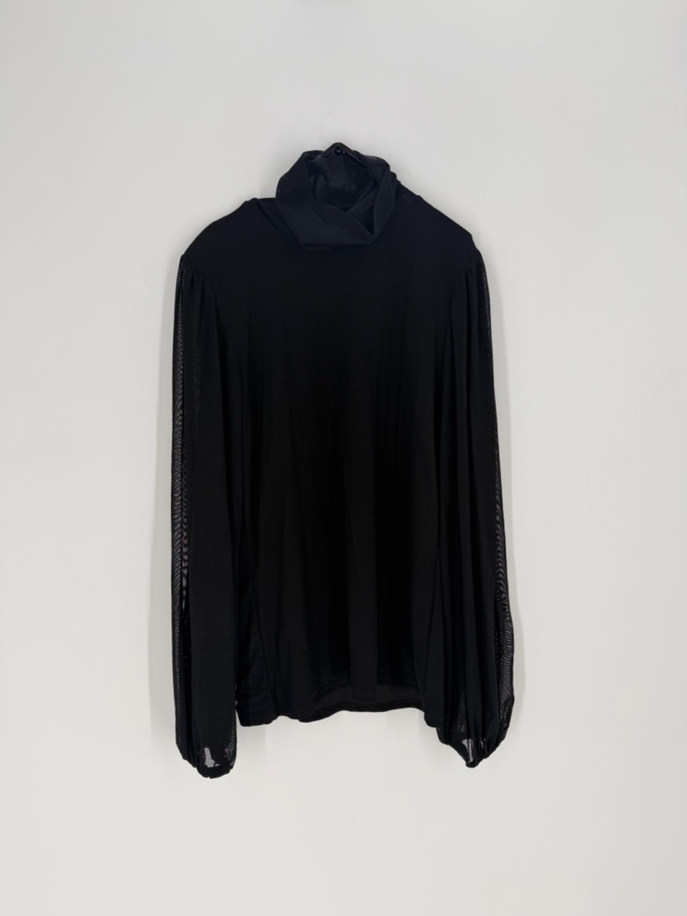 Ganni Dot Mesh Sheer Balloon Sleeve Black Top
